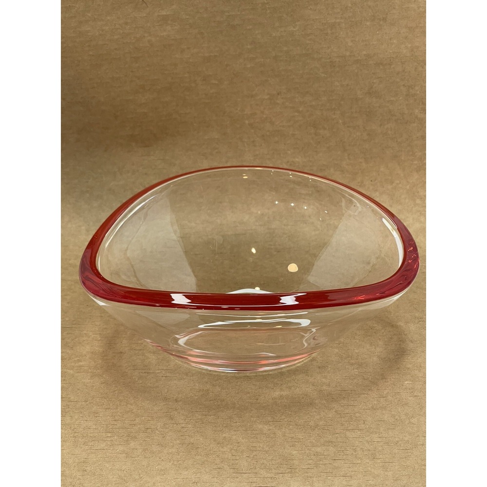 Vintage Glass Hi-Lo Oval‎ thick-walled Bright Red Candy Dish Serving Bowl